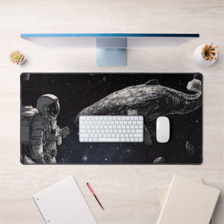 Cosmic Space Whale and Astronaut Surreal Art Desk Mat