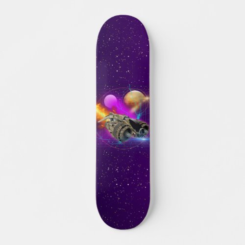 Cosmic Spaceship  Planets Purple Retro Universe Skateboard