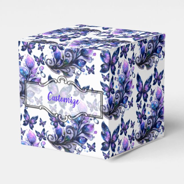 Cosmic Sparkle Butterflies Pattern Cube Favor Boxes (Front Side)
