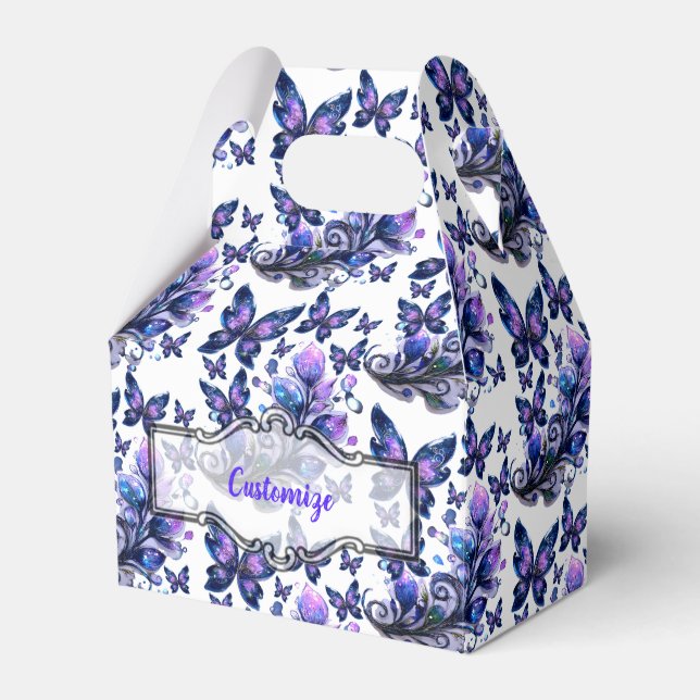 Cosmic Sparkle Butterflies Pattern Gable Favor Boxes (Front Side)
