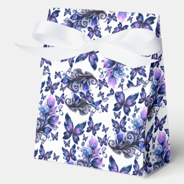 Cosmic Sparkle Butterflies Pattern Tent Favor Boxes (Front)