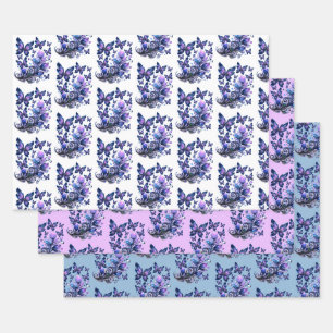 Cosmic Sparkle Butterflies Pattern Wrapping Paper Sheets