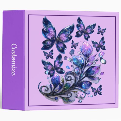 Cosmic Sparkle Butterflies Pink 3 Ring Binder