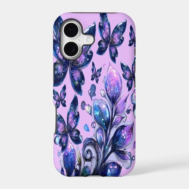 Cosmic Sparkle Butterflies Pink iPhone Case (Back)