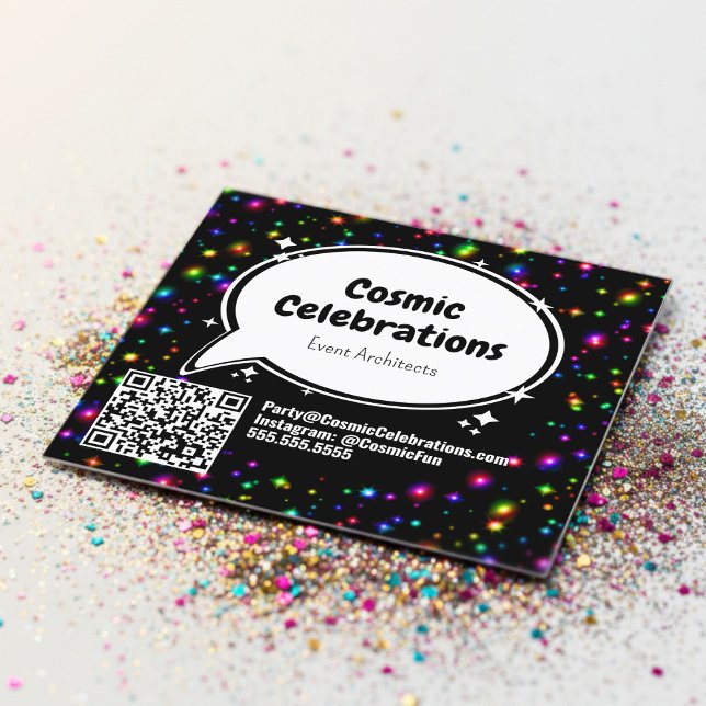 Cosmic Sparkle Party & Event Planner Square Business Card (Creator Uploaded)