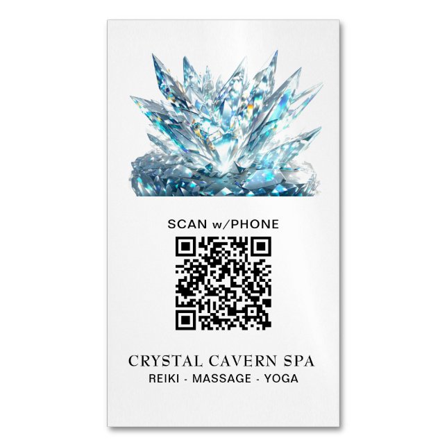 *~* Cosmic Sparkling Magical Blue Crystal QR Business Card Magnet (Front Vertical)