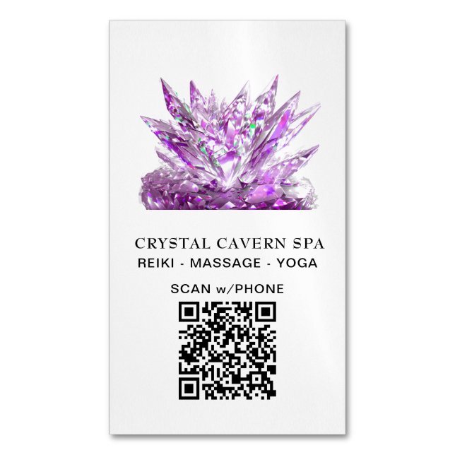 *~* Cosmic Sparkling Magical Magenta QR Crystal Business Card Magnet (Front Vertical)