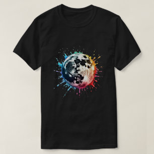 Cosmic Splatter: A Colorful Lunar Explosion T-Shirt