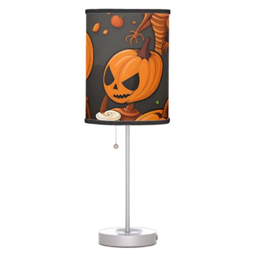 Cosmic Spooky Alien Pumpkin Party Table Lamp