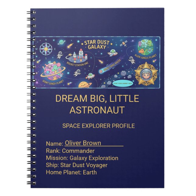 Cosmic Star Dust Galaxy Kids Mission Spiral Notebo Notebook (Front)