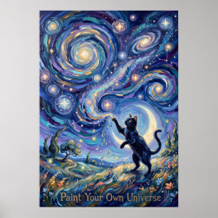 Cosmic Star Painter Cat Celestial Fantasy Poster
