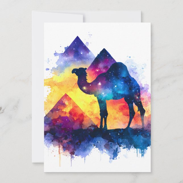 Cosmic Starry Night Egyptian Camel Landscape Announcement (Front)