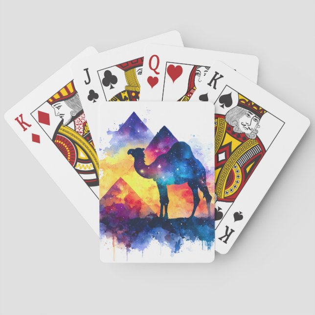 Cosmic Starry Night Egyptian Camel Landscape Poker Cards (Back)