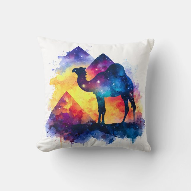 Cosmic Starry Night Egyptian Camel Landscape Throw Pillow (Front)