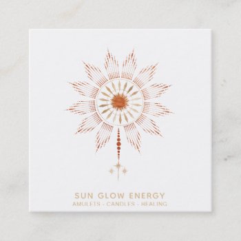 *~* Cosmic Stars Sun Rays Energy Glow Square Business Card by AnnaRosaEnergyArtist at Zazzle
