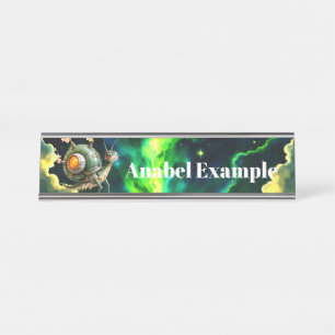 Cosmic Steampunk Snailbird – Neon Dream Creature. Desk Name Plate