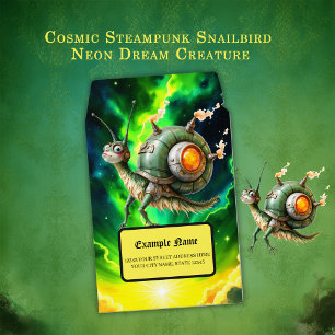 Cosmic Steampunk Snailbird – Neon Dream Creature.  Envelope Mailers