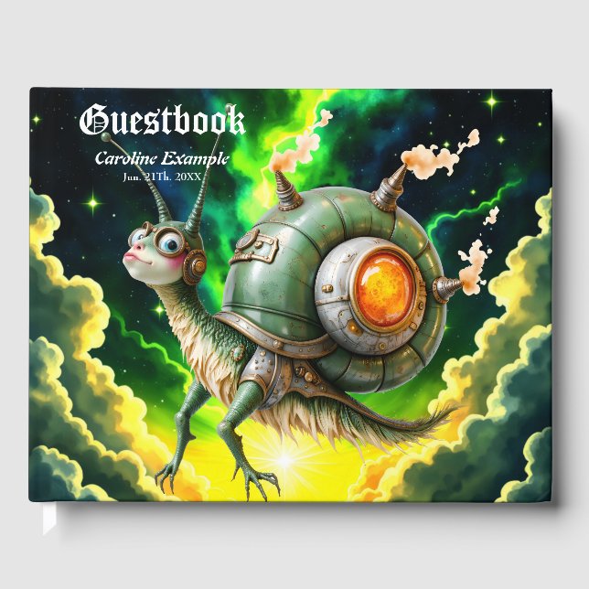 Cosmic Steampunk Snailbird – Neon Dream Creature.  Guest Book (Front)