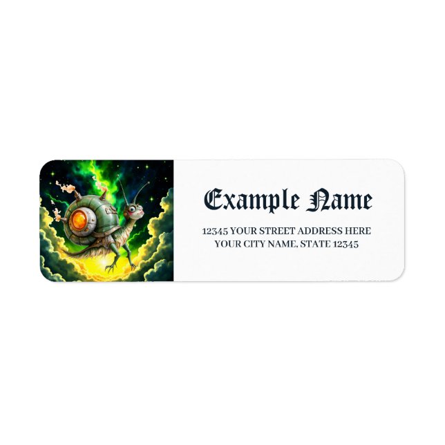 Cosmic Steampunk Snailbird – Neon Dream Creature.  Label (Front)