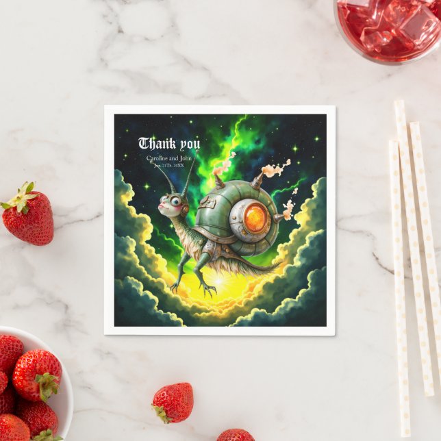 Cosmic Steampunk Snailbird – Neon Dream Creature.  Napkins (Insitu)