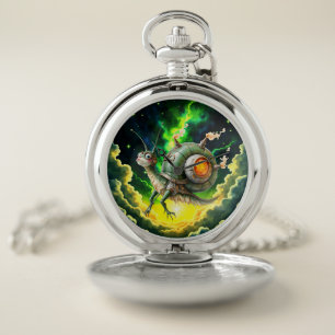 Cosmic Steampunk Snailbird – Neon Dream Creature. Pocket Watch
