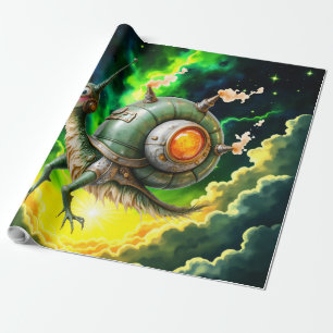 Cosmic Steampunk Snailbird – Neon Dream Creature. Wrapping Paper