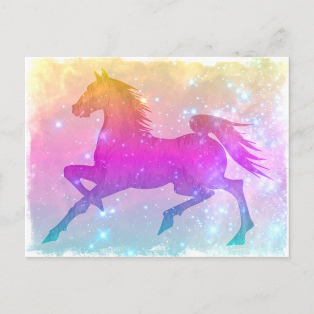 Cosmic Steed Colorful Horse Stars Postcard (Front)