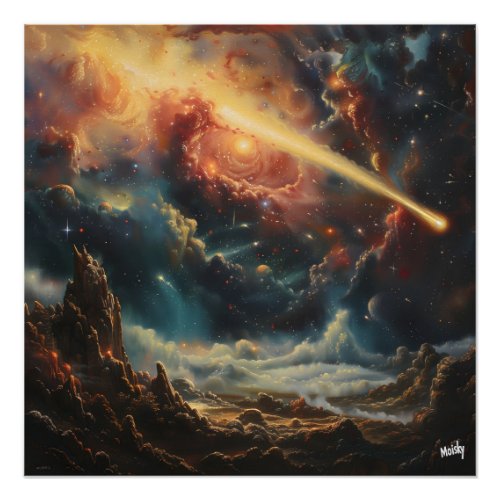 Cosmic Storm Over the Ocean with Giant Waves Poster