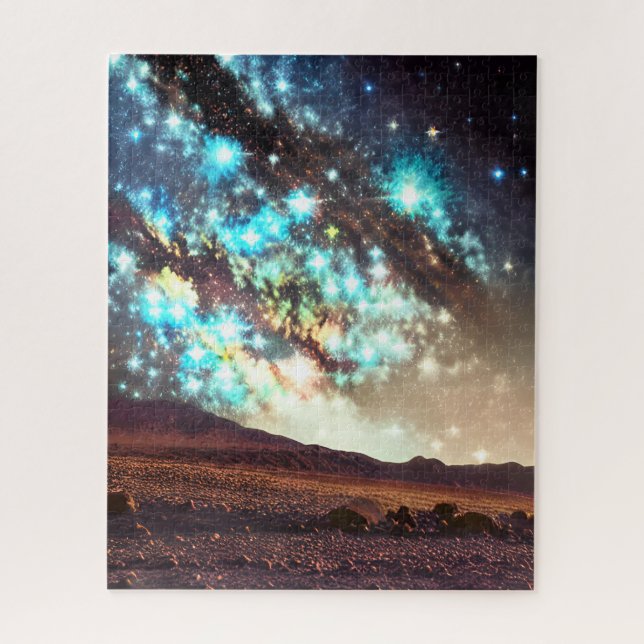 Cosmic stunning colorful light show over desert jigsaw puzzle (Vertical)