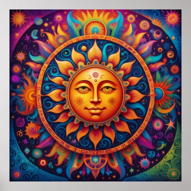 Cosmic Sun: A Psychedelic Tapestry Poster (Front)