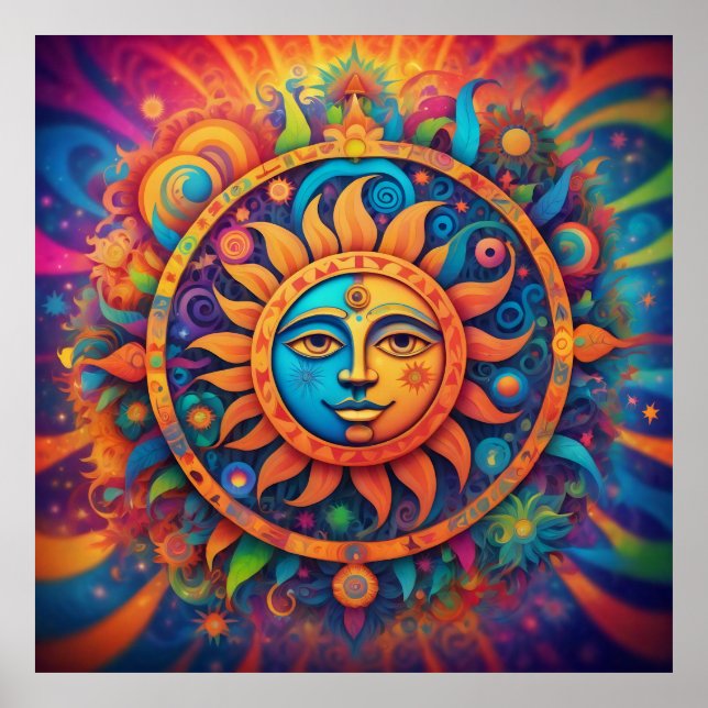 Cosmic Sun: A Psychedelic Tapestry Poster (Front)
