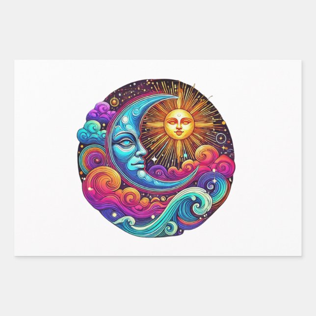 Cosmic Sun and Moon Celestial Dreams Wrapping Paper Sheets (Front)