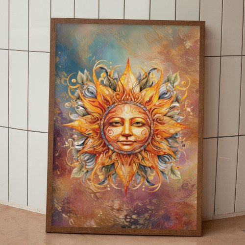 Cosmic Sun Face Digital Art Faux Canvas Print
