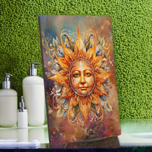 Cosmic Sun Face Digital Art Tabletop Plaque