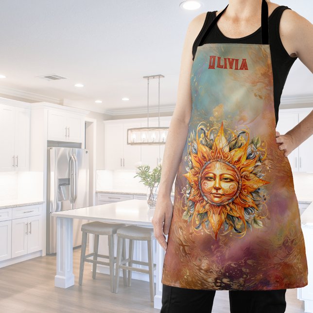 Cosmic Sun Face Personalized  Apron (Creator Uploaded)