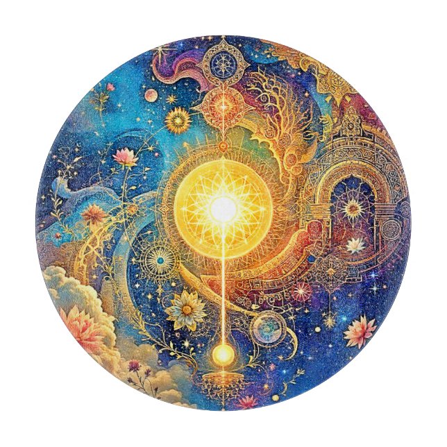 Cosmic Sun Mandala Art Cutting Board (Front)