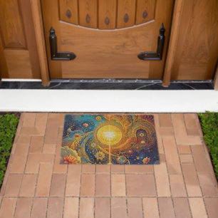 Cosmic Sun Mandala Art Fiber Doormat