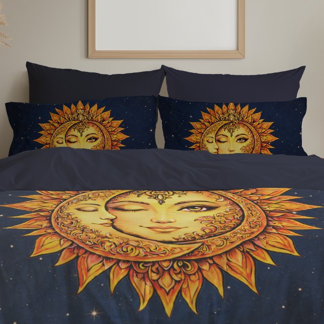 Cosmic Sun Moon Boho Goddess Celestial Mandala Art Pillow Case (Creator Uploaded)