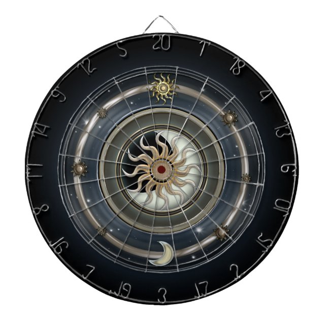 Cosmic Sun Moon & Stars Design Dart Board (Front)