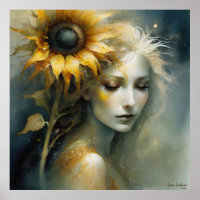 Cosmic Sunflower AI Fantasy Digital Art Print