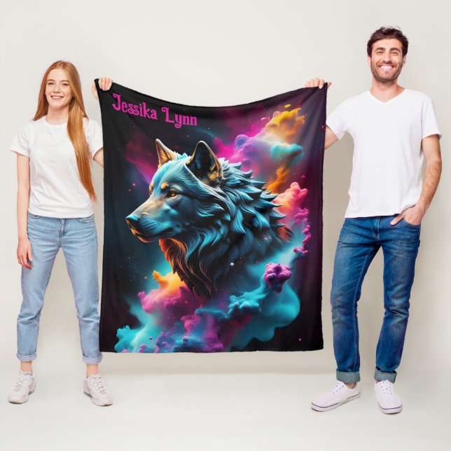 Cosmic Surreal Fantasy Wolf Custom Abstract Art  Fleece Blanket (In Situ)