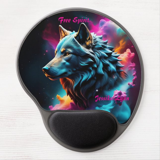 Cosmic Surreal Fantasy Wolf Custom Abstract Art  Gel Mouse Pad (Front)