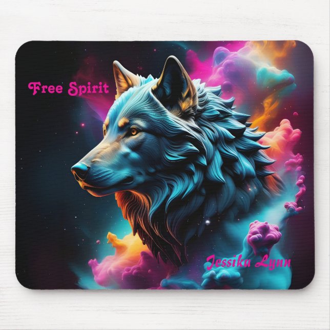 Cosmic Surreal Fantasy Wolf Custom Abstract Art  Mouse Pad (Front)