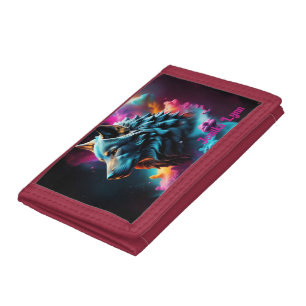 Cosmic Surreal Fantasy Wolf Custom Abstract Art Trifold Wallet