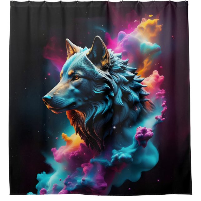 Cosmic Surreal Fantasy Wolf Paint Abstract Art  Shower Curtain (Front)