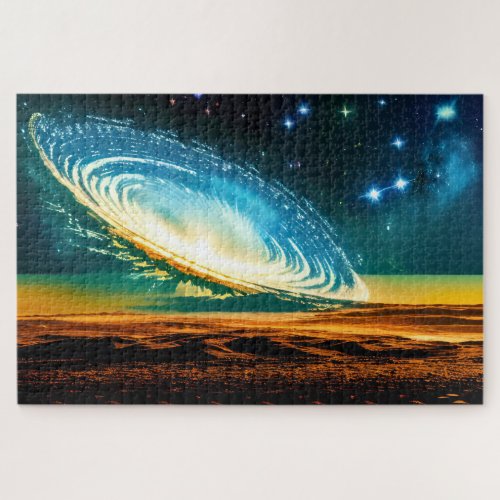 Cosmic Surreal Galaxy Over Desert Planet in Space Jigsaw Puzzle