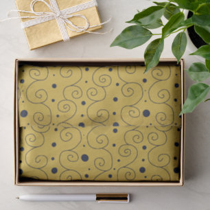 Cosmic Swirl Line Art (Midnight Hearth Yellow) Tissue Paper