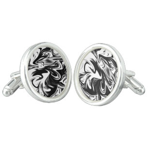 "Cosmic Swirl: The Black and White Marble Elegance Cufflinks