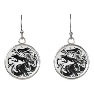 "Cosmic Swirl: The Black and White Marble Elegance Earrings