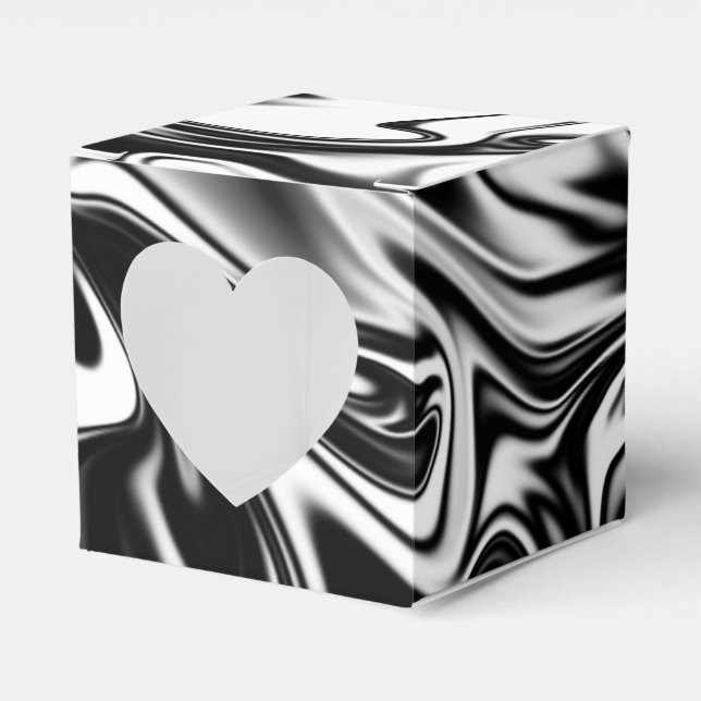 "Cosmic Swirl: The Black and White Marble Elegance Favor Boxes (Front Side)